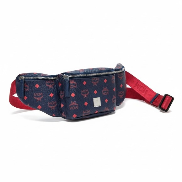 MCM Fursten Visetos Belt Bag Navy Red Coated Canvas Waist Pack MUL9AJV62VS001 - Picture 3 of 16
